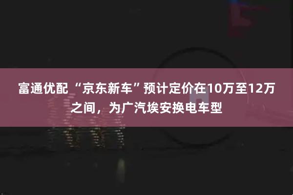 富通优配 “京东新车”预计定价在10万至12万之间，为广汽埃安换电车型